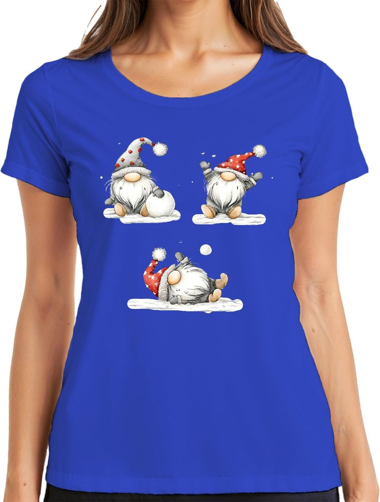 Weihnachtswichtel Skandinavisch Schneeball niedlich Geschenk Damen T-Shirt, Blau, L