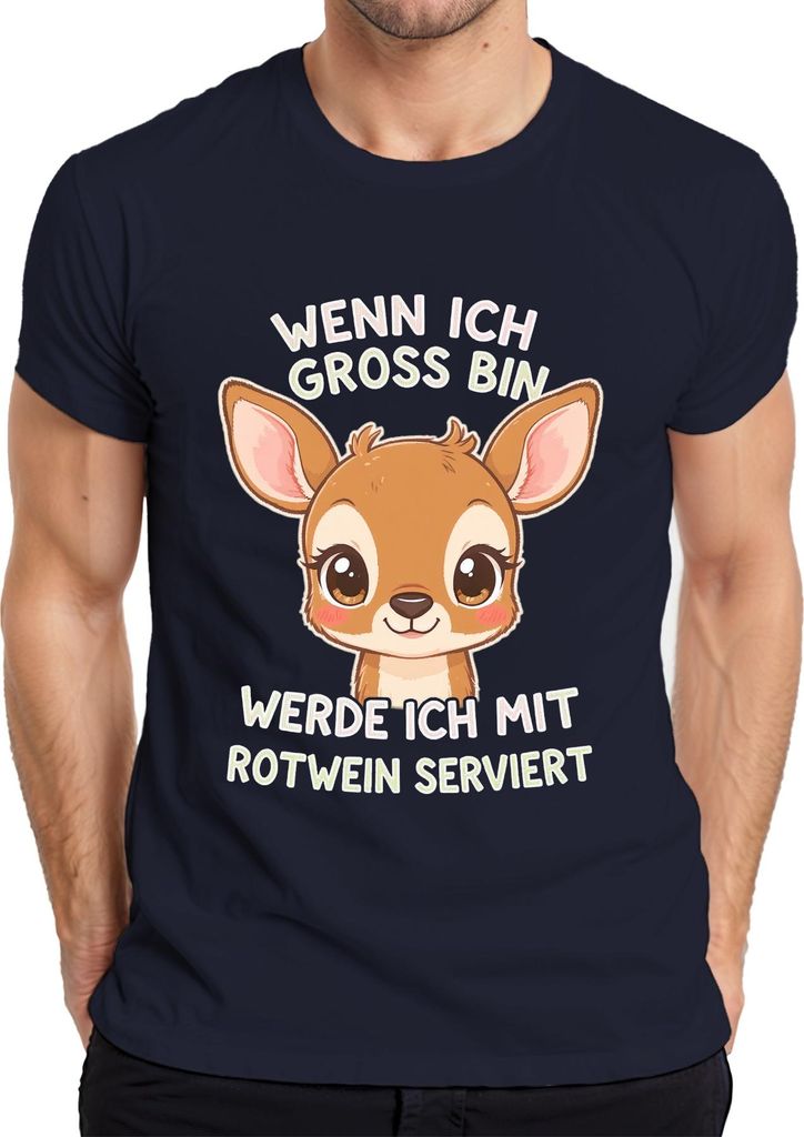Wenn ich groß bin Rotwein serviert Rehkitz süß Geschenk Wein Herren T-Shirt, Navy, L
