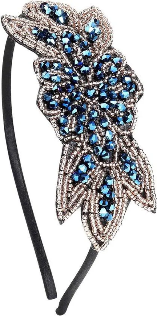 Headband bleu pailleté style Gatsby pour femme, élastique et vintage