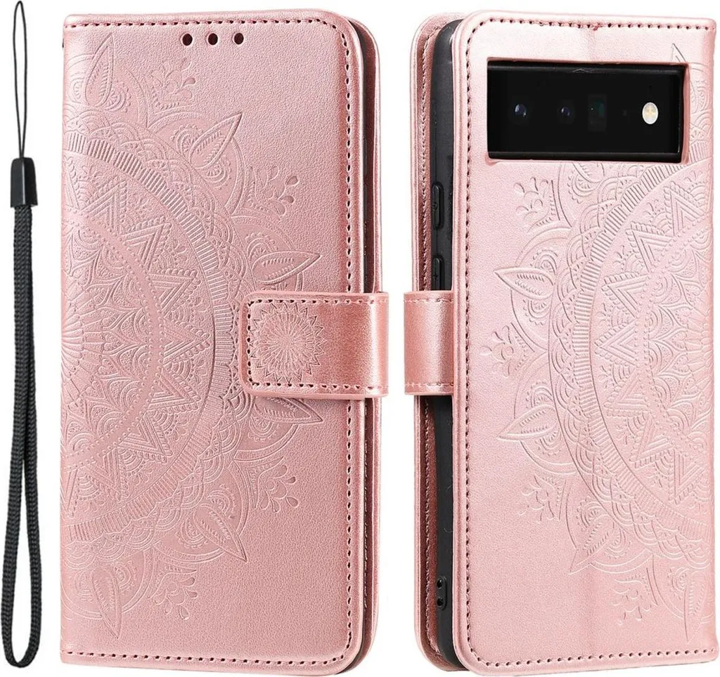 Fertuo Cover Portafoglio Per Google Pixel 7A – Custodia A Libro In Pelle Con Mandala, Porta Carte E Cavalletto, Rosa Oro - 5