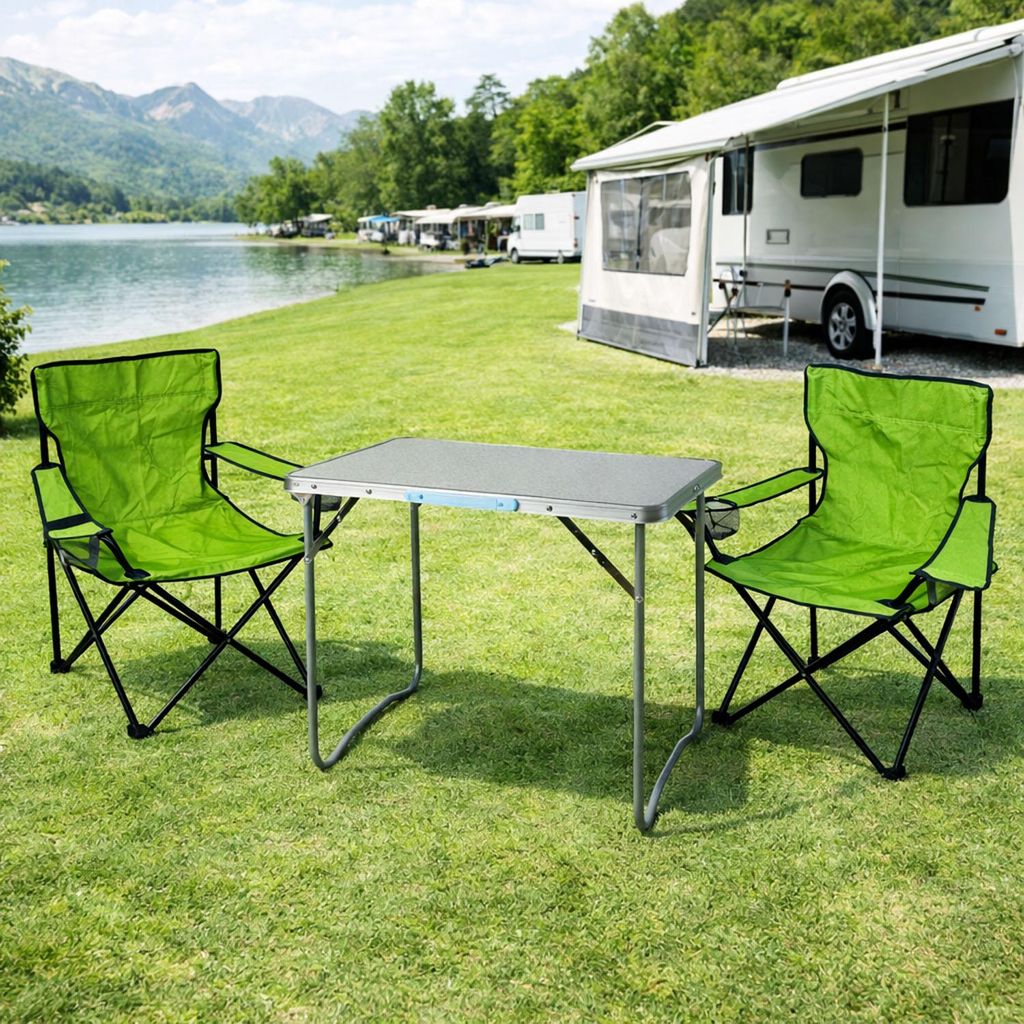 3-teiliges Campingmöbel Set Tisch 80x60x68cm + Campingstühle