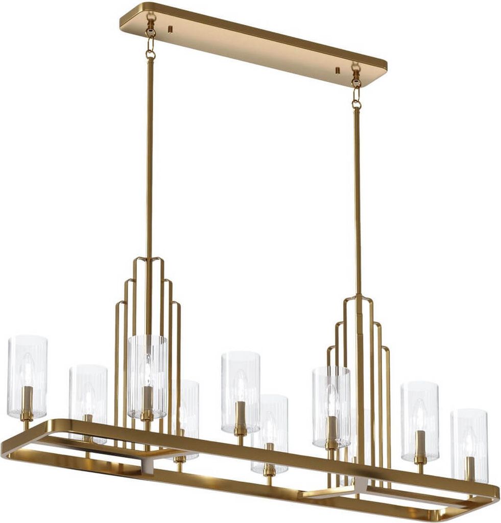Elstead Kimrose Kronleuchter E14 10-fach Gebürstetes Naturmessing Klar geriffelt