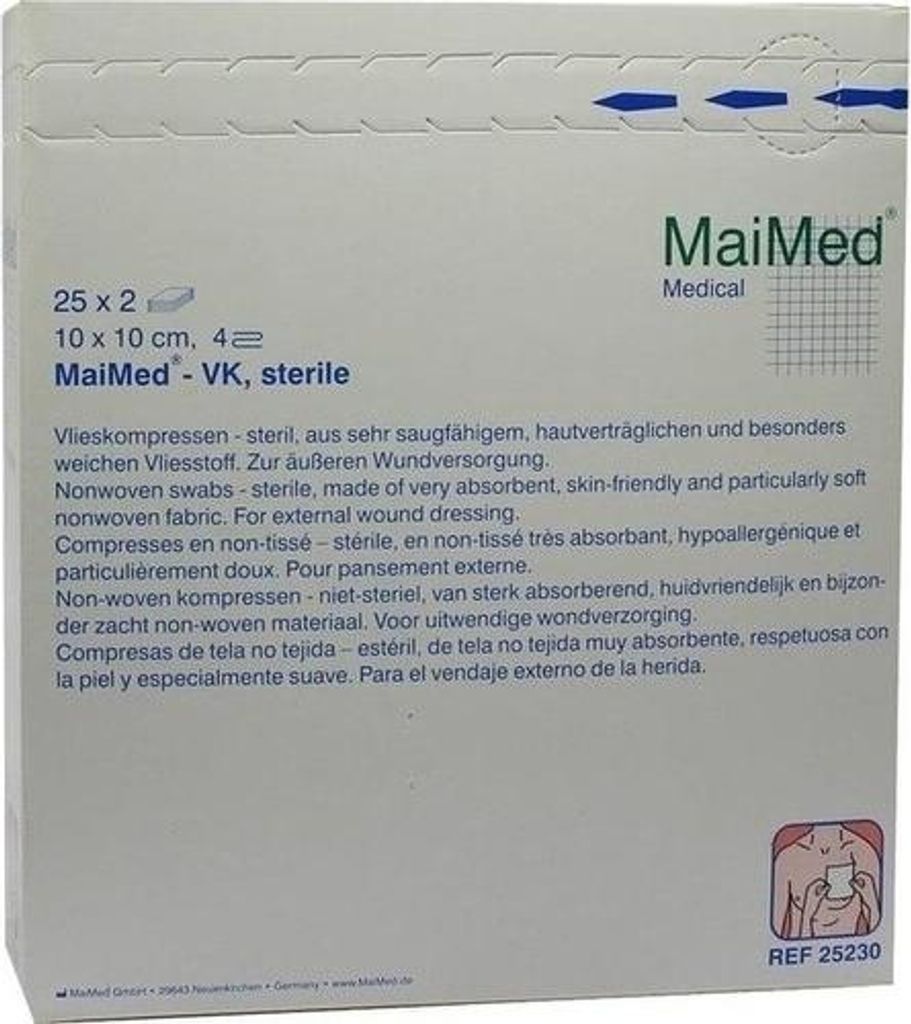 MaiMed Vlieskompressen steril 4-lagig 50 Stück 10 x 10 cm Produktbild 