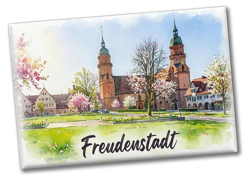 Aquarellkirche Freudenstadt Souvenir Souvenir Magnet mit Kirschblüten