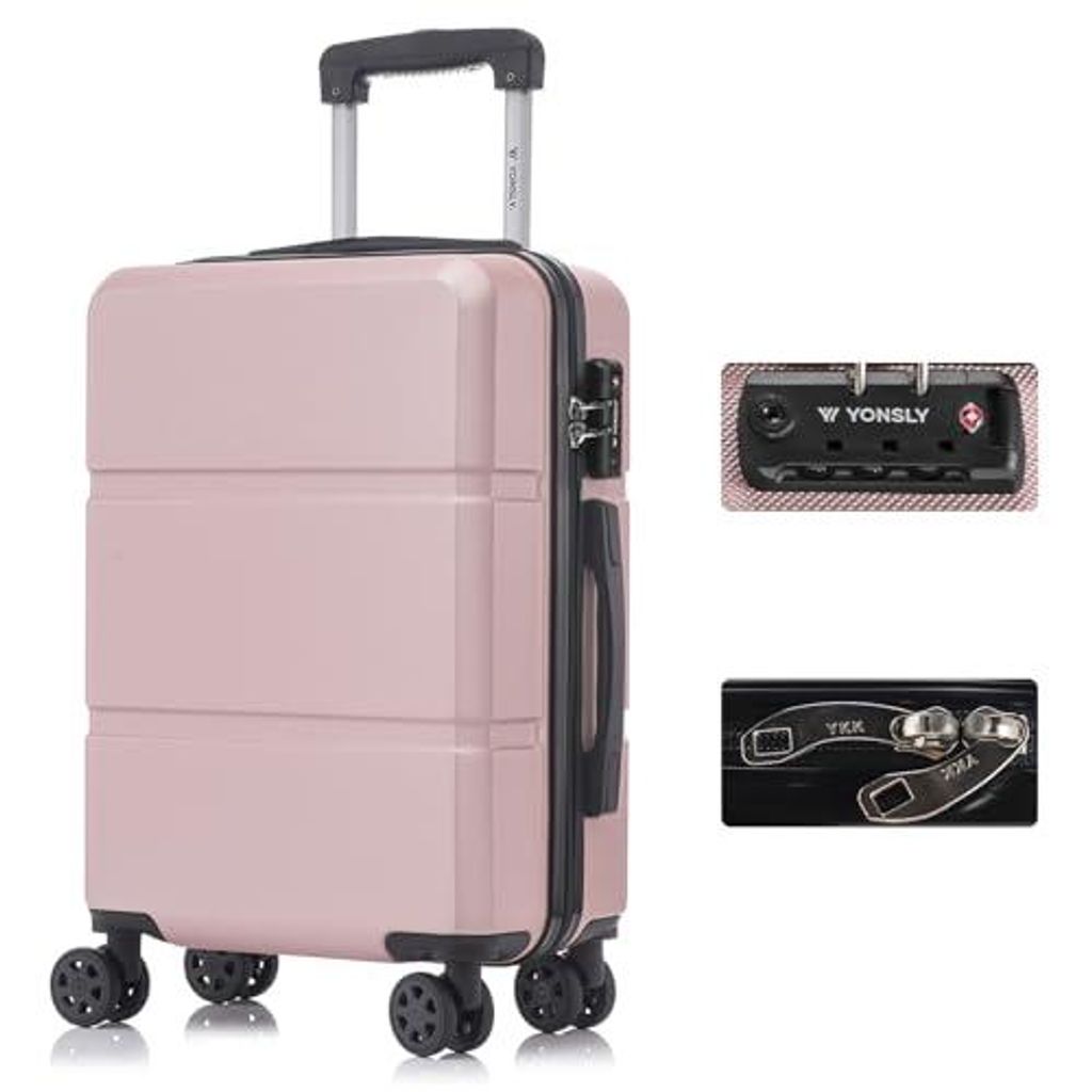 yonsly Premium Reisekoffer TSA-Schloss,YKK-Reißverschluss Hartschalen-Koffer Trolley Kabinenkoffer Rollkoffer Suitcase Handgepäck (Roségold, L)