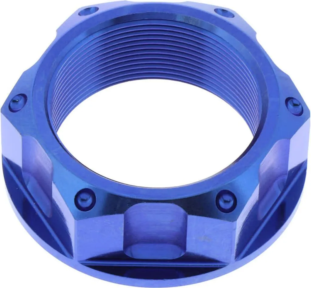 Écrou de direction M28x1 titane bleu JMP : stop à la rouille moto