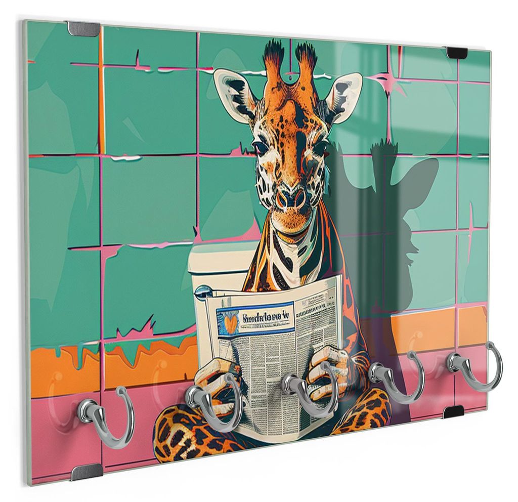 DEQORI Schlüsselbrett Glas 30x20 cm 'Langhals liest lokal' Schlüssel Halter Board Haken