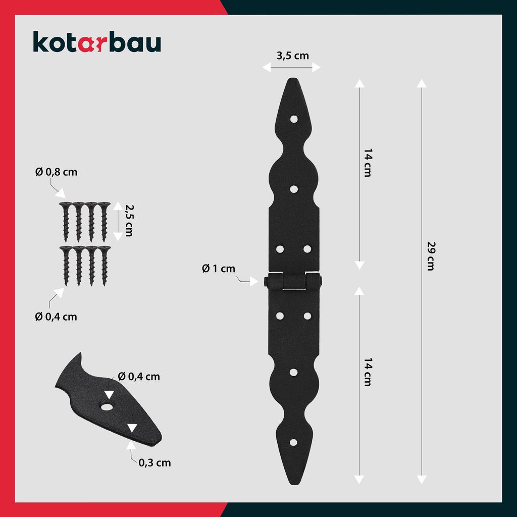 KOTARBAU Stevige Deurscharnier Set - 2x Ladenband 500mm Met Haken, Gepoedercoat Roestvrij Voor Poorten, Tuindeuren En Hekken