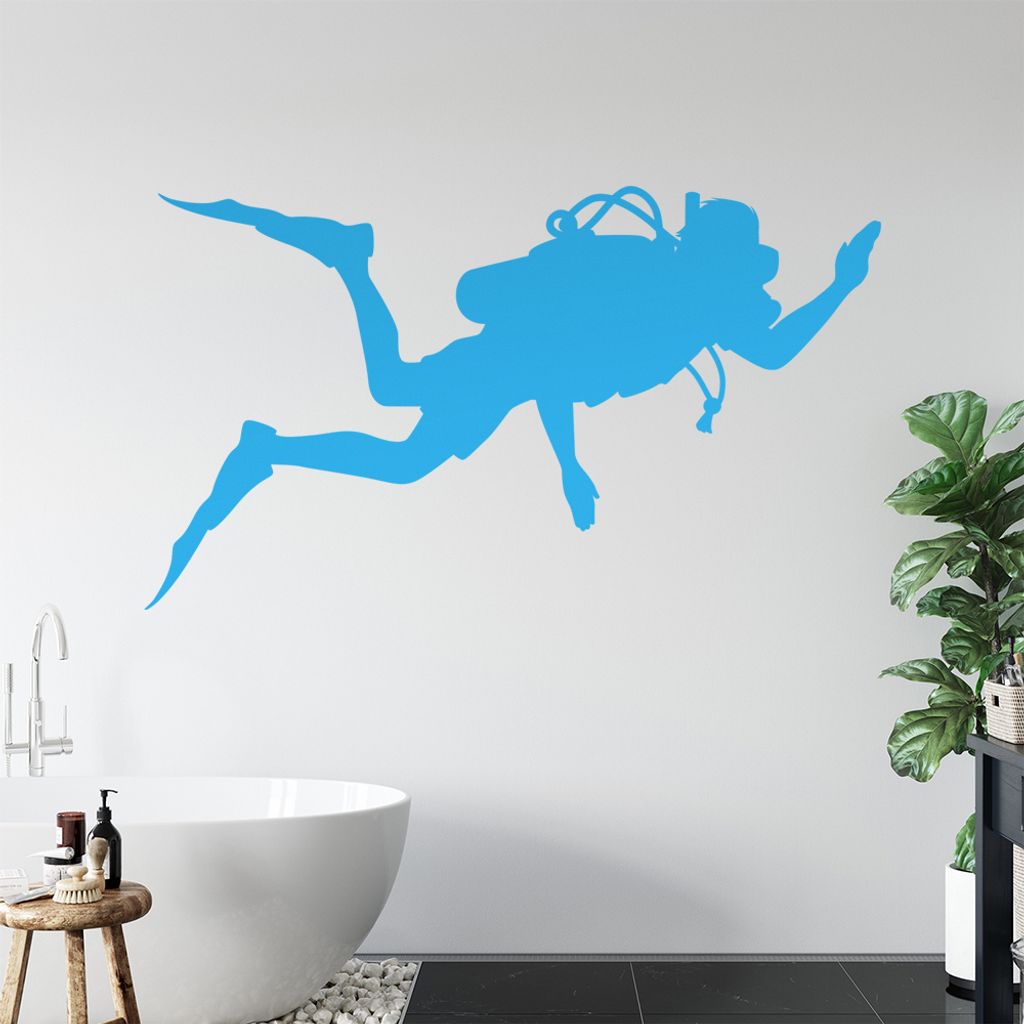 KIWISTAR Taucher mit Druckluftflasche Wandtattoo in 6 Größen - Wandaufkleber Wall Sticker - Dekoration, Küche, Wohnzimmer, Schlafzimmer, Badezimmer