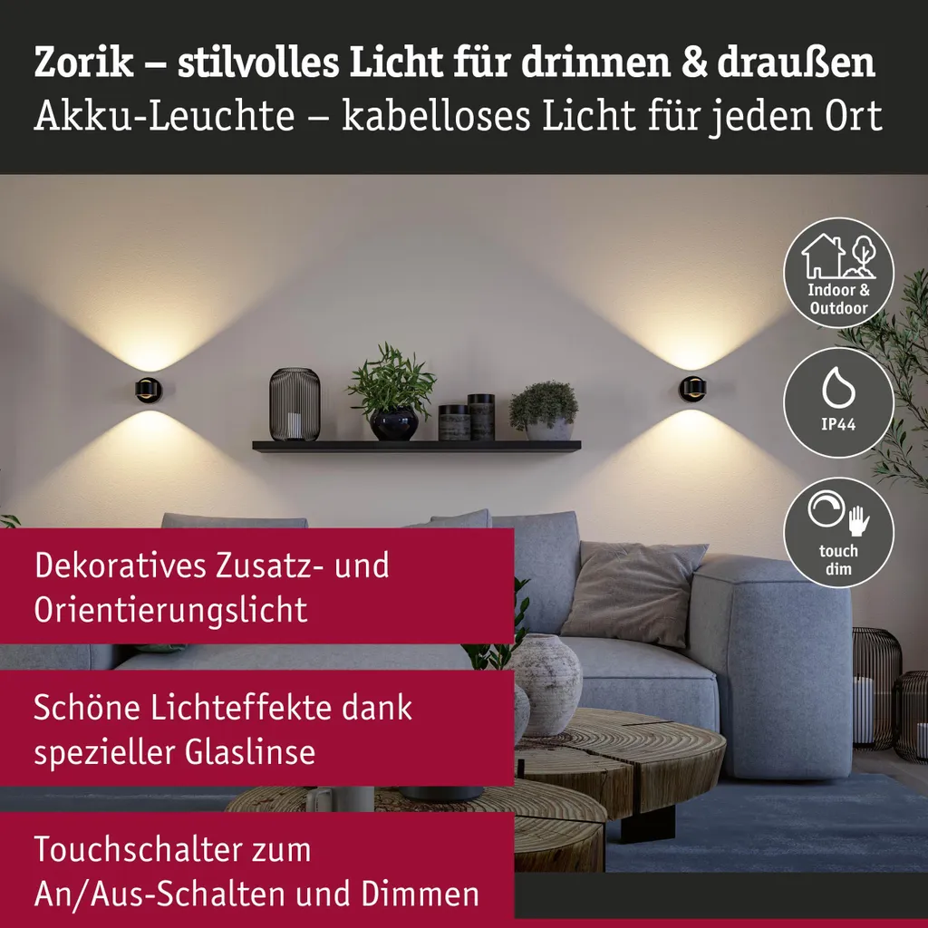 Lampe murale LED rechargeable Paulmann Zorik avec variateur tactile - 5