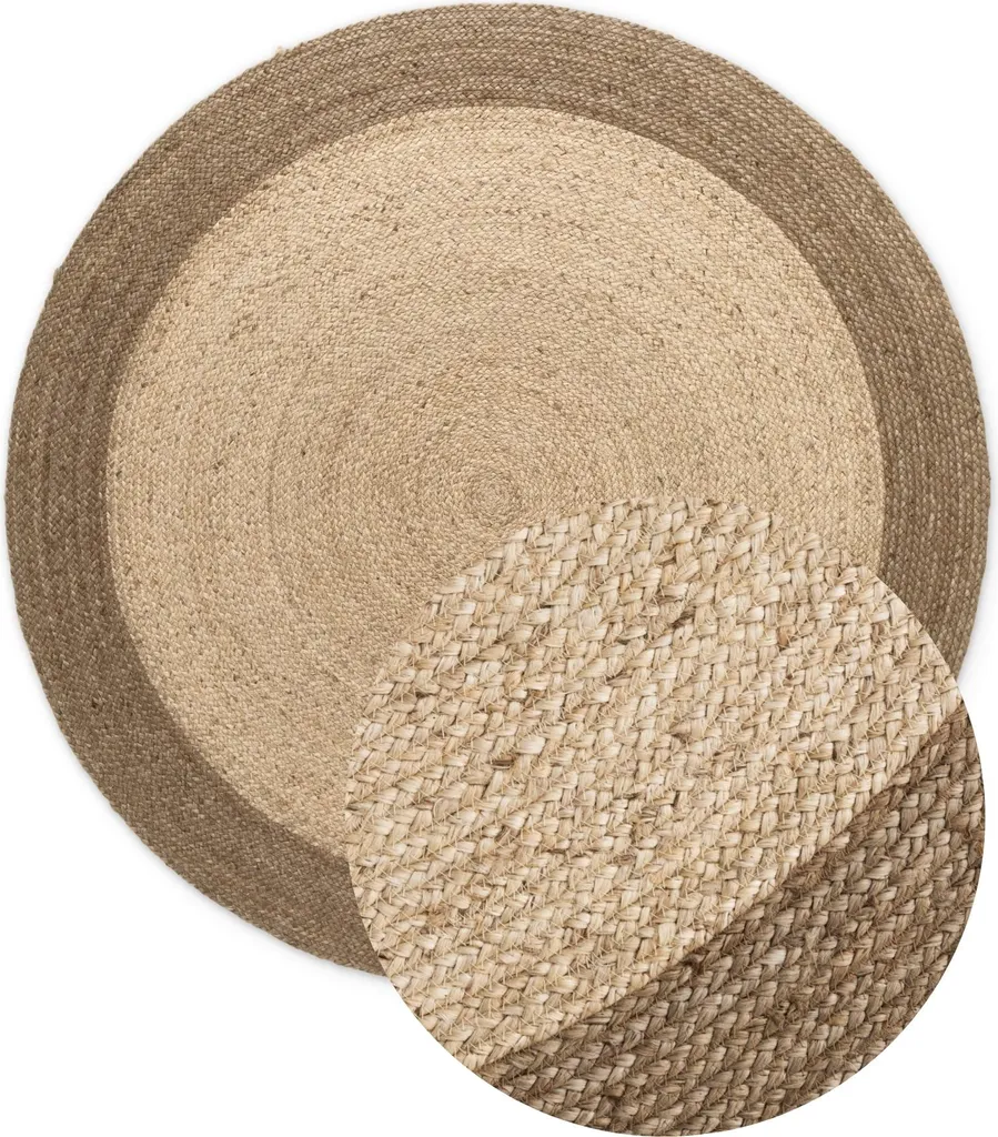 Hanse Home Jutta Tapis de Jute Rond Naturel Ivoire et Greige 120cm