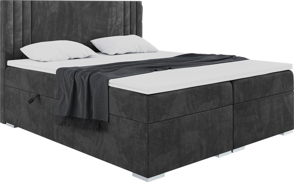 MEBLINI Boxspringbett mit Bettkasten - Gepolstert Doppelbett mit Matratze und Topper - Polsterbett mit Stauraum - Bett mit Kopfteil - Stauraumbett ...