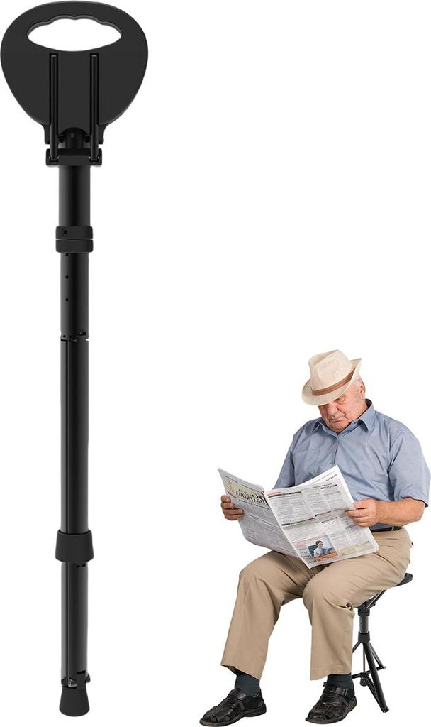 Gehstock mit Sitz, faltbarer Trekkingstock aus Aluminium – inkl. Tragetasche, ideal für Senioren, ältere Menschen & Outdoor-Aktivitäten