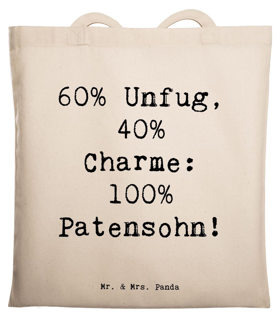 Mr. & Mrs. Panda Tote Bag Spruch Patensohn Charme - Transparent - Geschenk, Familienleben, Shopping Tasche, Patenschaft, Patenkind, Büchertasche, ...