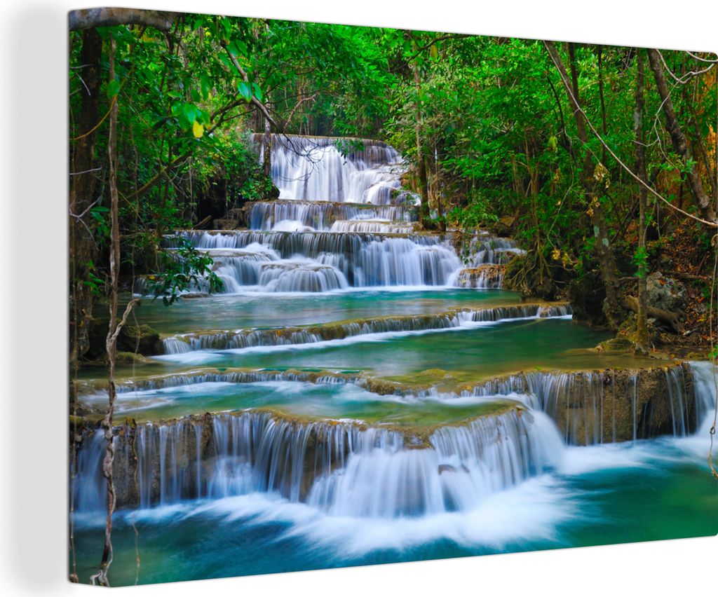 MuchoWow - Leinwandbilder - Wasserfall - Bäume - Natur - Dschungel, Wandbild, Wanddeko Bilder Wohnzimmer, 30x20 cm