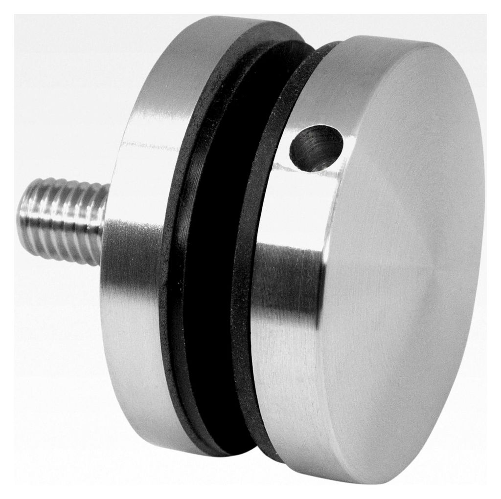 Glaspunkthalter mit M10 Schraube und Gummieinlagen für Glas 8mm bis 17,52mm, flacher Anschluss für Glasscheiben und Plexiglas, Edelstahl V2A