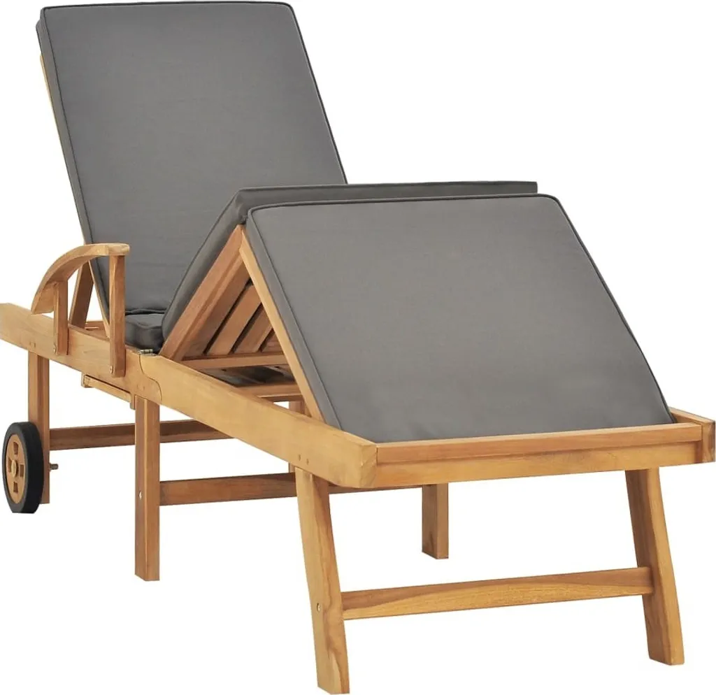 Bain de Soleil Robuste en Teck Gris avec Support - Anti-UV et Intempéries