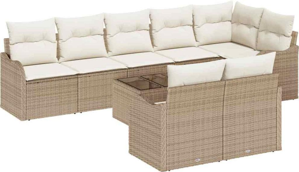 Gartensofa-set mit Speicher 9 pcs Beige und Weiß Poly-Rattan