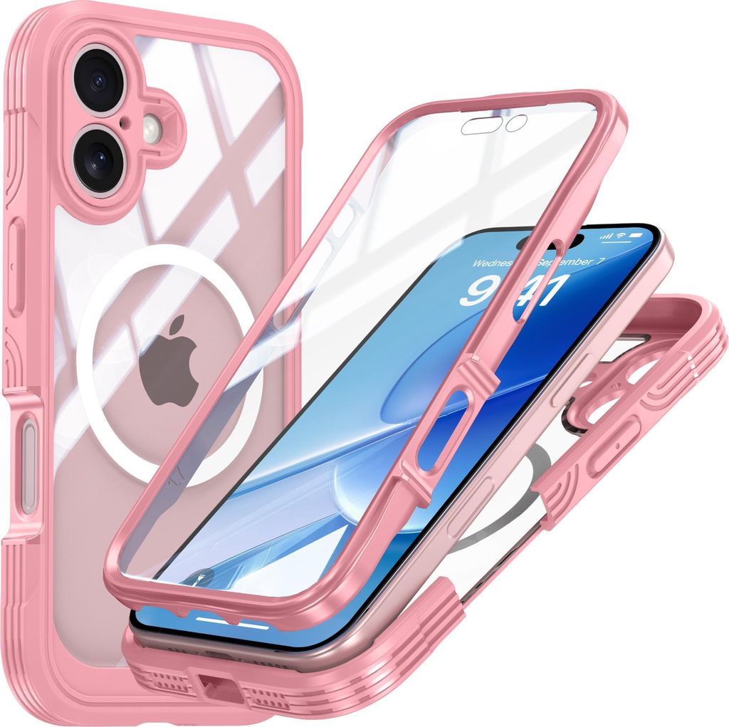 INF Pinke 9H Hartglas Stoßfeste Handyhülle für iPhone 17 mit Magnet