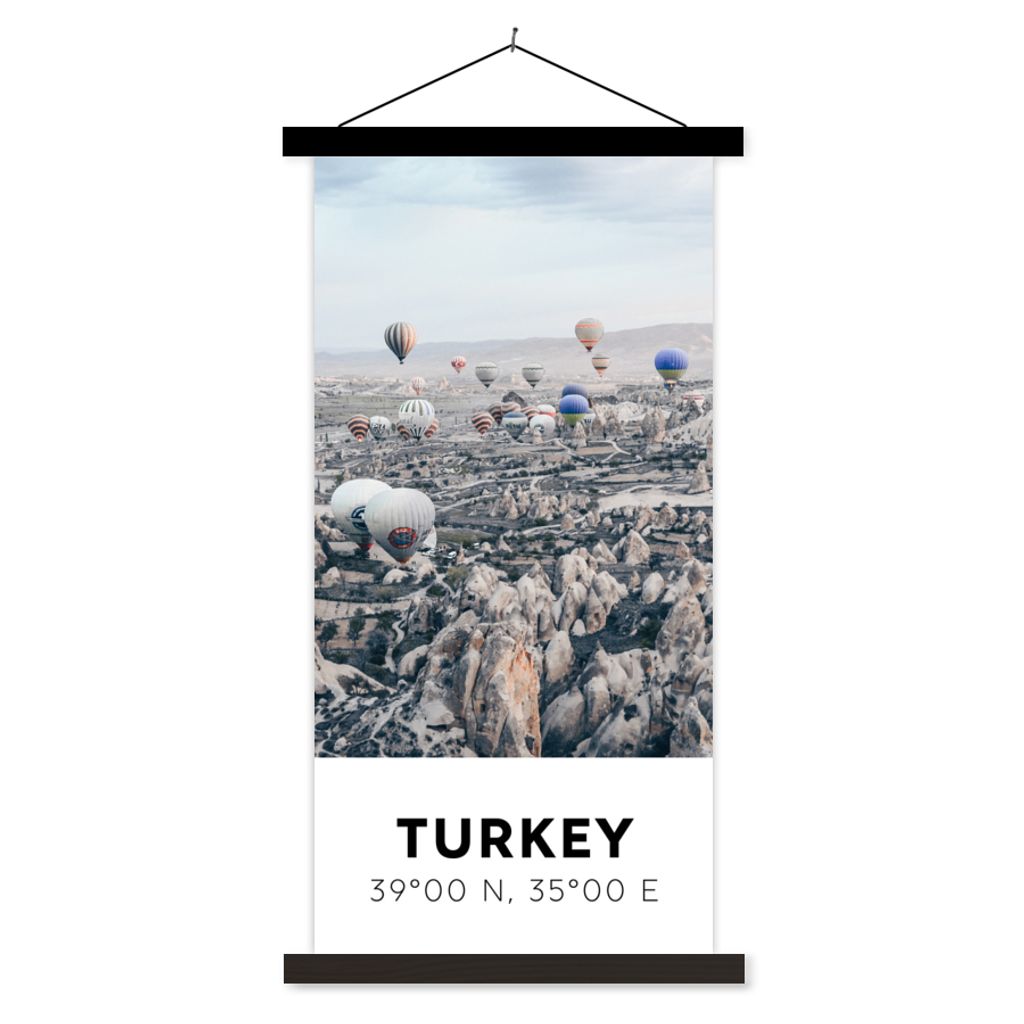 MuchoWow Textilposter Türkei - Felsen - Luftballons 60x120 cm mit schwarzem Rahmen - Magnete