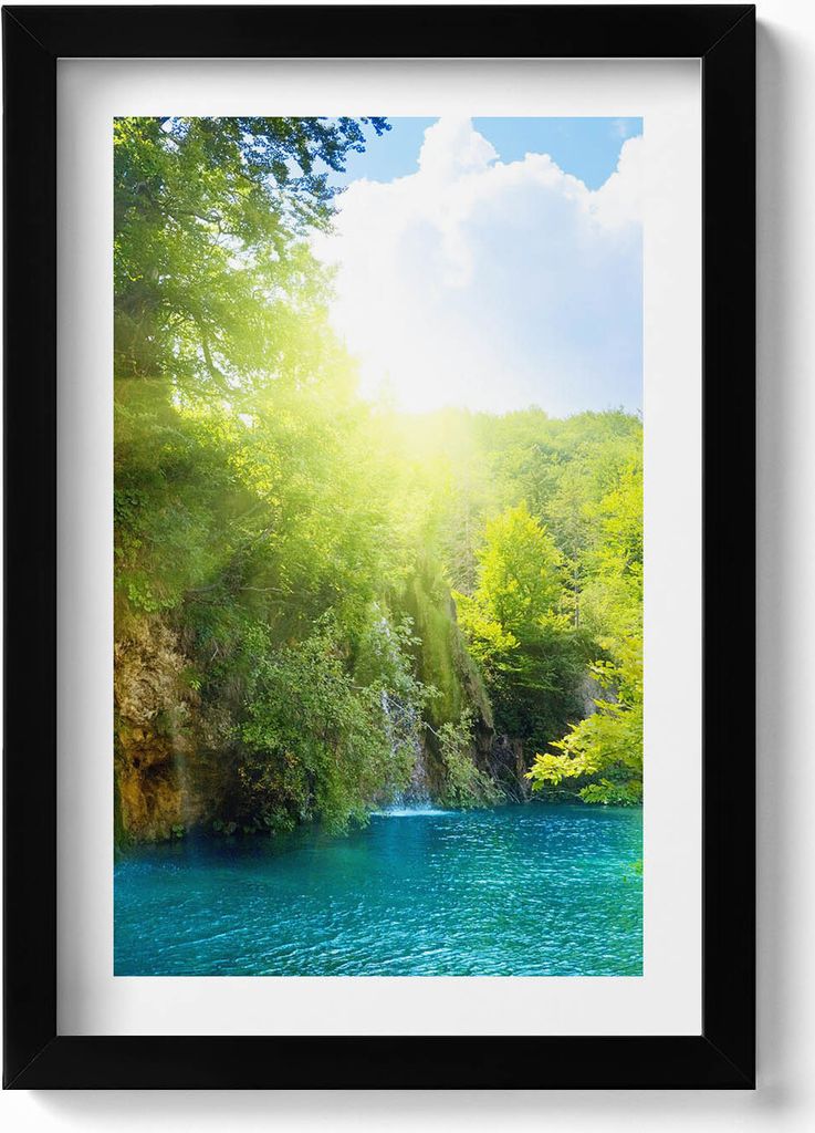 Blaue Lagunenlandschaft– Wandbild mit Rahmen – Gerahmtes Bild – Wanddekoration – 20x30 cm – Schwarz