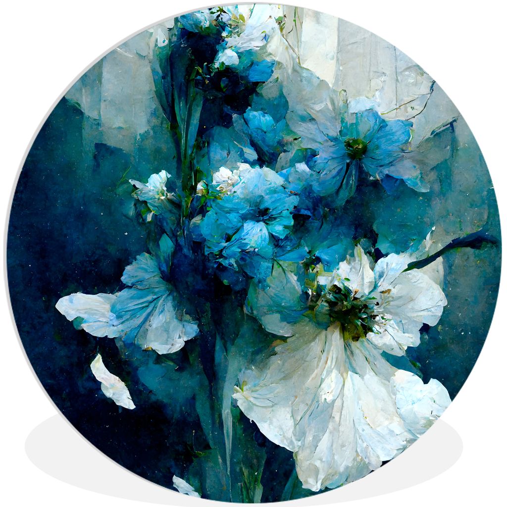 MuchoWow Rundes Wandbild - Runde Bilder Blumen - Blumenstrauß - Farbe - Blau Ø 30 cm Kreis Wanddekoration Kunststoff - Wandkreis - Wandschmuck ...
