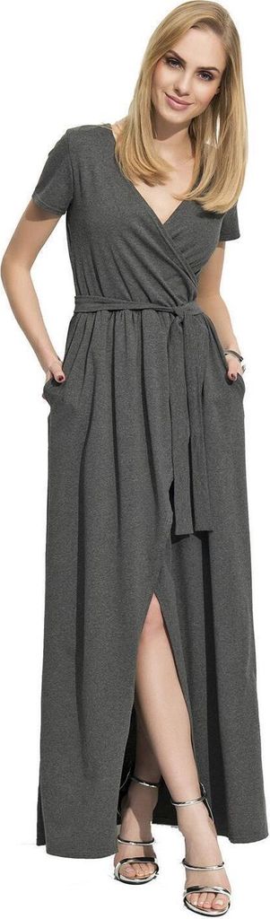 Damen Maxikleid mit V-Ausschnitt und Schlitz; Grafit/XL