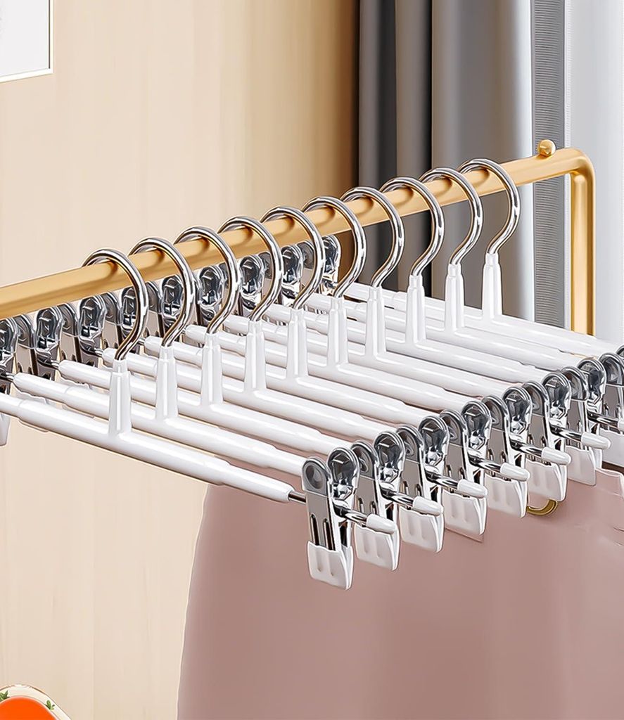 10 Stück 30 cm Metallhänger - Platzsparende Kleiderbügel mit Anti-Rutsch-Klemmen für Röcke und Kleidung