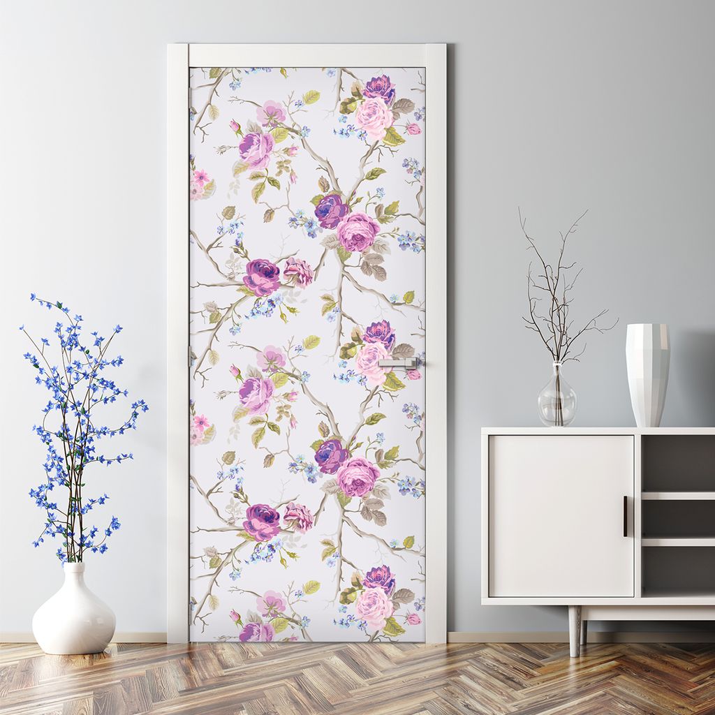 Dekorative Türaufkleber Aufkleber selbstklebend Abnehmbarerdeko Lila Rosen Blumen 85 x 200 cm