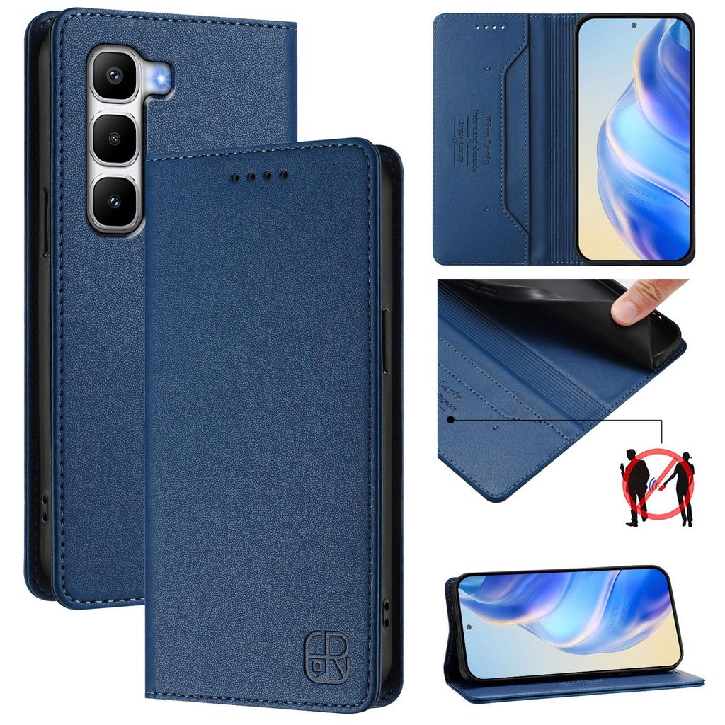 Lederhülle für Infinix Hot 60 Pro+ Hülle Flip Brieftasche Kartenfächern Ständer Schutzhülle Blau