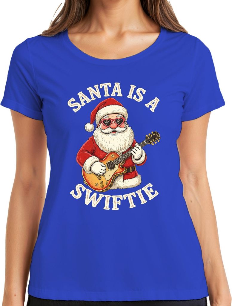 SANTA lustiger Spruch Weihnachten Swift Gitarre Musik Rock Damen T-Shirt, Blau, XXL