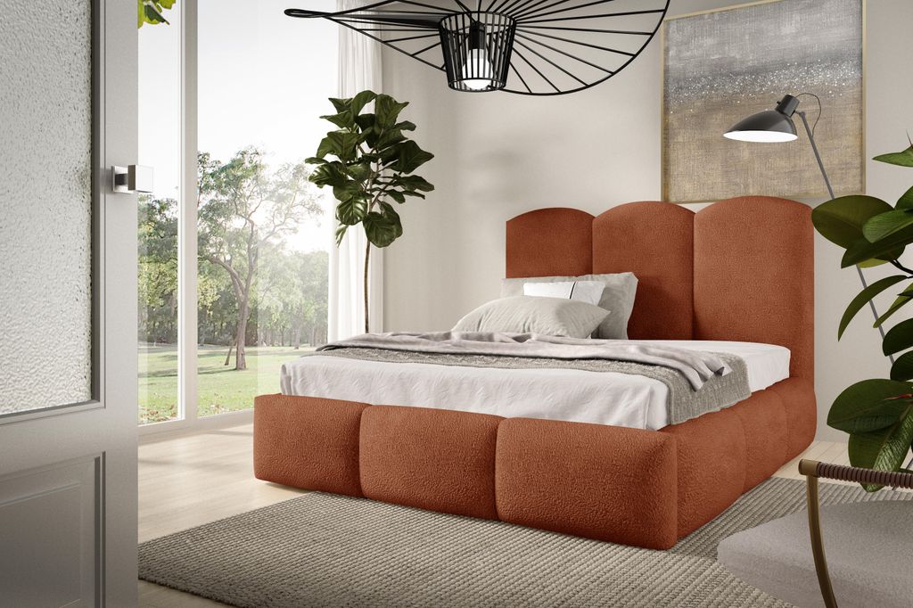 Polsterbett BAILEY 120x200 - Bett mit Bettkasten, Bubble Bett, Doppelbett mit Stauraum und Lattenrost, Schlafzimmer - Dunkelorange