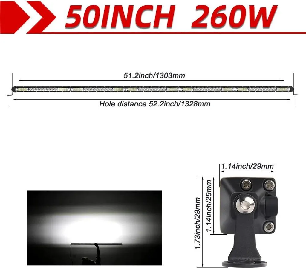 Barre LED 52 Pouces 260W Résistante Intempéries - Éclairage Puissant