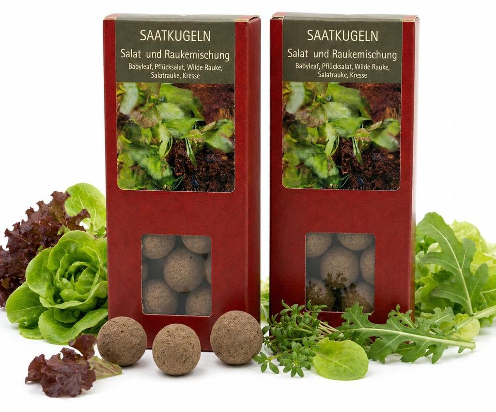 16 Stück Saatkugeln Salat und Rauke – für Garten, Balkon und Topf