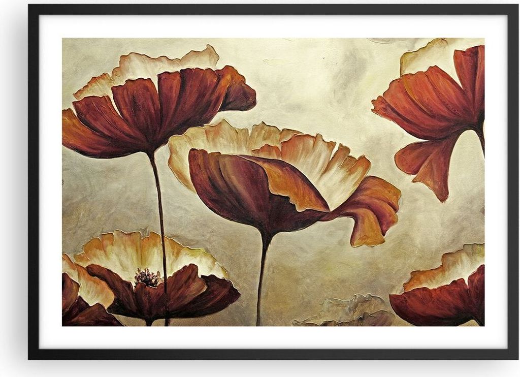 Gerahmtes Poster - Schwarzer Rahmen - Mohn Blume Wiese - 70x50 cm - Wand Bild - Wanddeko - Wandbilder - Kunstposter - Wandposter - Bilderrahmen - B...