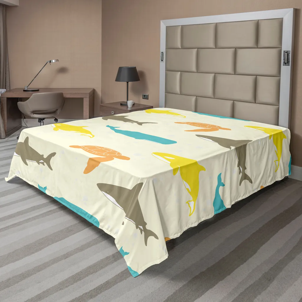 Drap de dessus motif vie marine aquarium pour lit double 266 x 260 cm