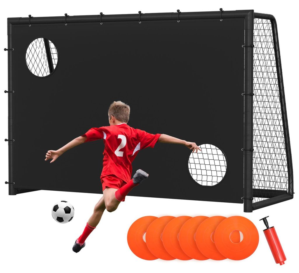 Ikodm Fußballtor 300 x 200 x 120 cm – Großes Fußballtor aus Metall mit Torwand & Netz, für Garten, Training & Outdoor, Schwarz