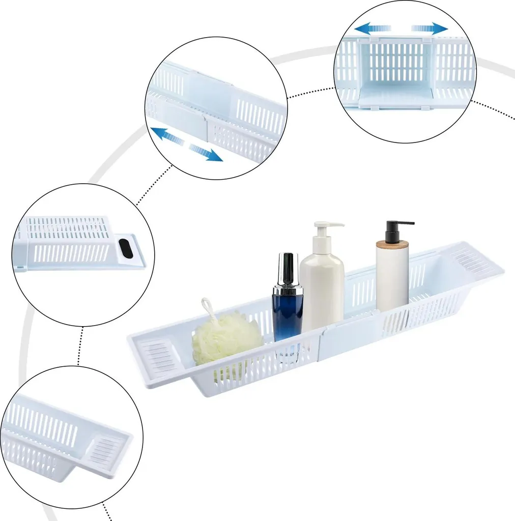 Tablette de baignoire pour accessoires de douche et détente - Blanc - 5