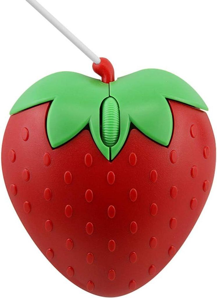 USB-Kabelmaus in niedlicher Erdbeerform, tragbare Mini-Optikmaus mit 3 Tasten für Laptop und Desktop-PC