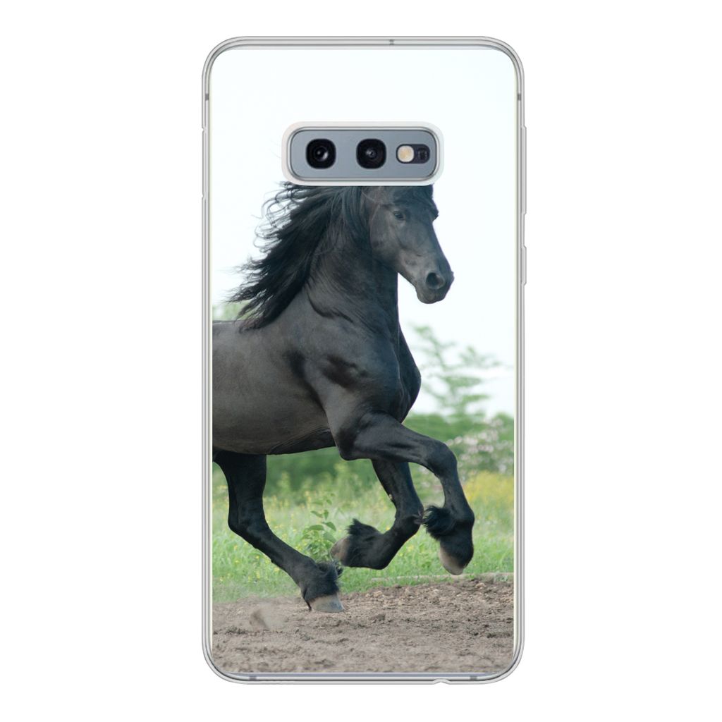 MuchoWow Handyhülle Schutzhülle Hülle für Samsung Galaxy S10e Pferd - Schwarz - Natur Silikon Softcase Handy Hülle - Handy