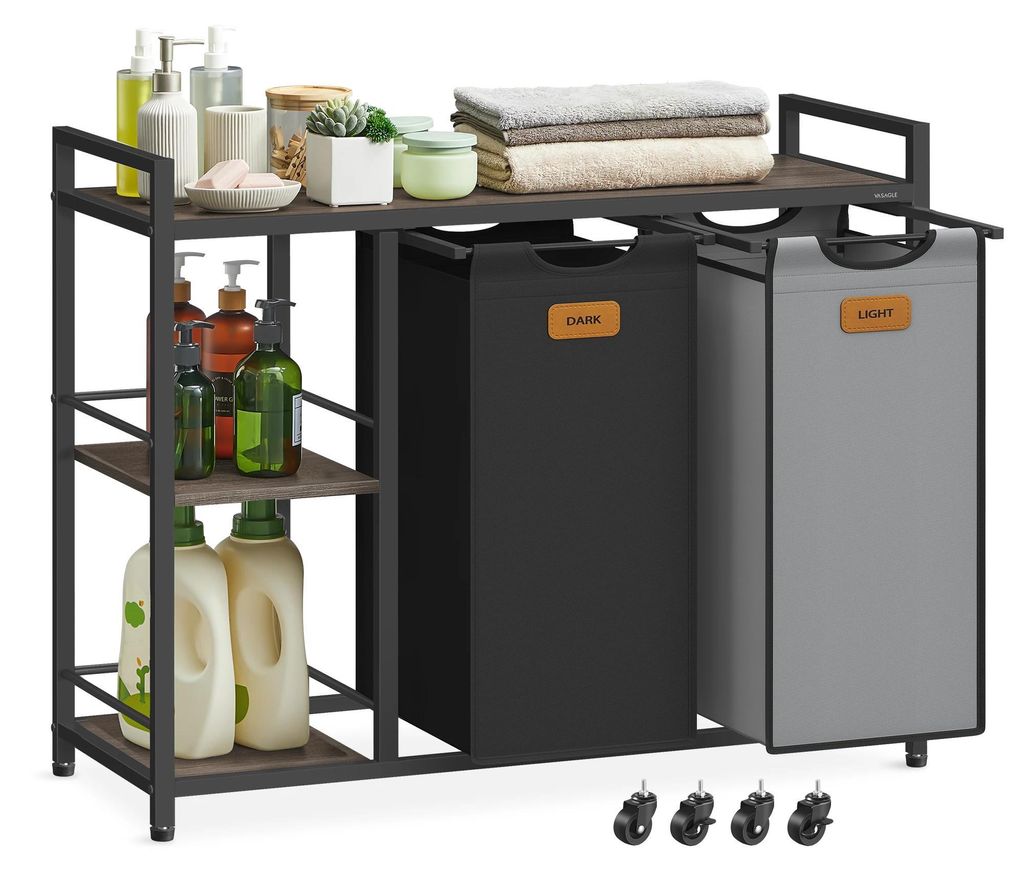 Wäschekorb / Wäschesortierer - Mit Rollen - 100 l - Abnehmbare Beutel - Oxfordgewebe - Vielseitige Nutzung - Schwarz