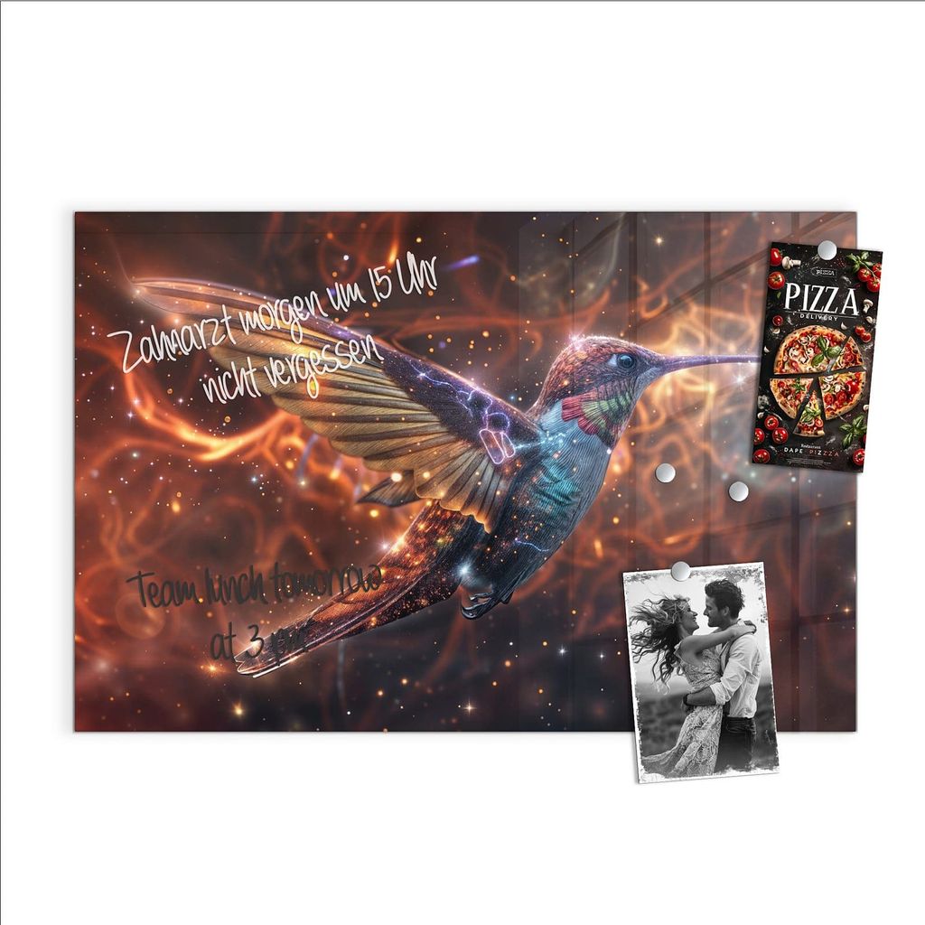 Magnettafel 90x60cm Pinnwand Whiteboard beschreibbar - Schimmernder Kolibri