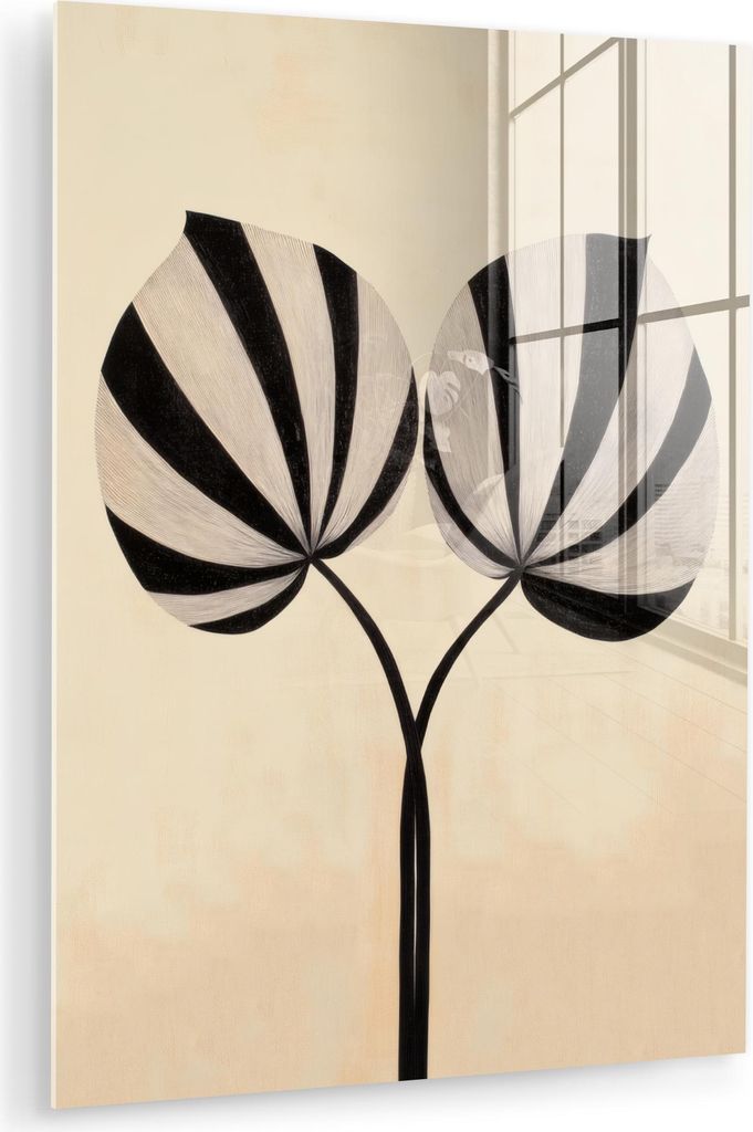 MuchoWow Glasbilder - Bilder auf Wandbild - Foto auf Glas Blätter - Gestreift - Stängel - Beige 60x80 cm Wanddekoration aus Glas - Acrylglasbild ...
