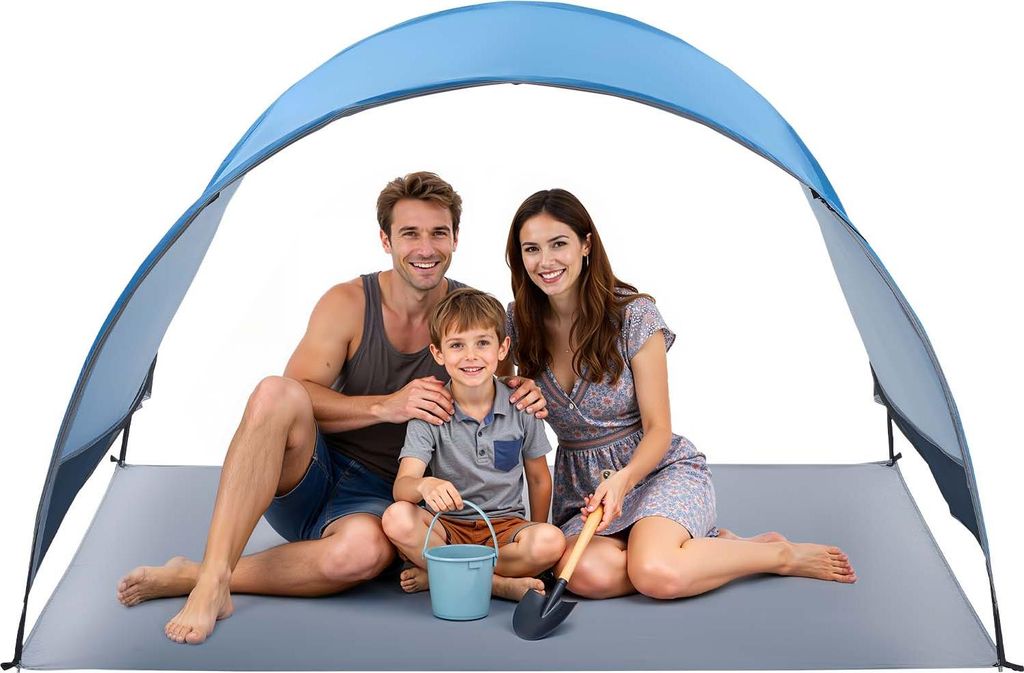VEVOR Strandmuschel Sonnenschutz für 3 Personen, UPF 50+ Schutz, Tragbares Strandzelt mit Tragetasche & Heringen, Leichter Kompaketer Strandsonnen...
