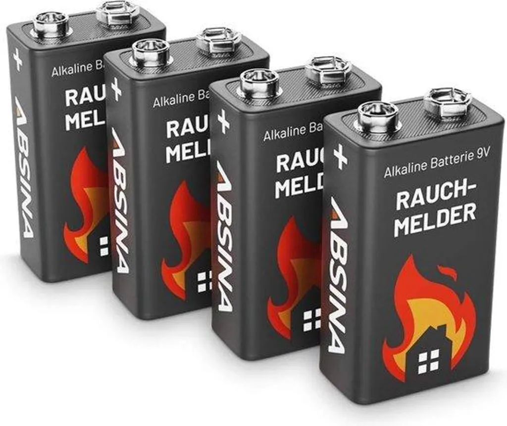 Piles 9V alcalines 6LR61 longue durée pour alarmes incendie - 4 pièces