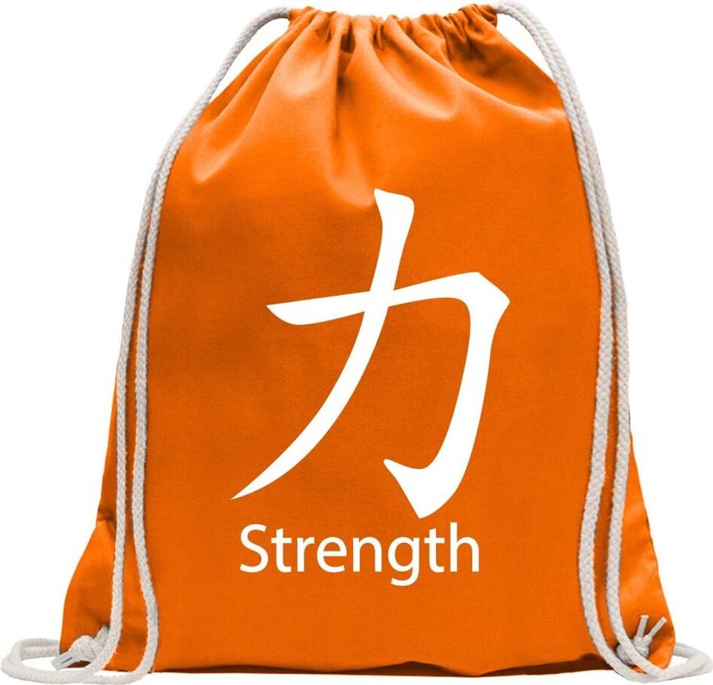 Kiwistar - Turnbeutel - mandarin - Strength - Fun Rucksack Sport Beutel Gymsack Baumwolle mit Ziehgurt