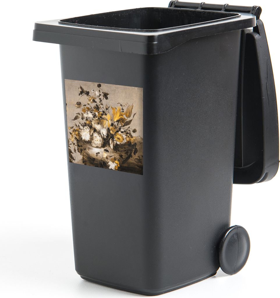 MuchoWow Mülltonnenaufkleber Blumen - Alte Meister - Gelb 40x40 cm - Abfall-Aufkleber - Container - für Abfallcontainer