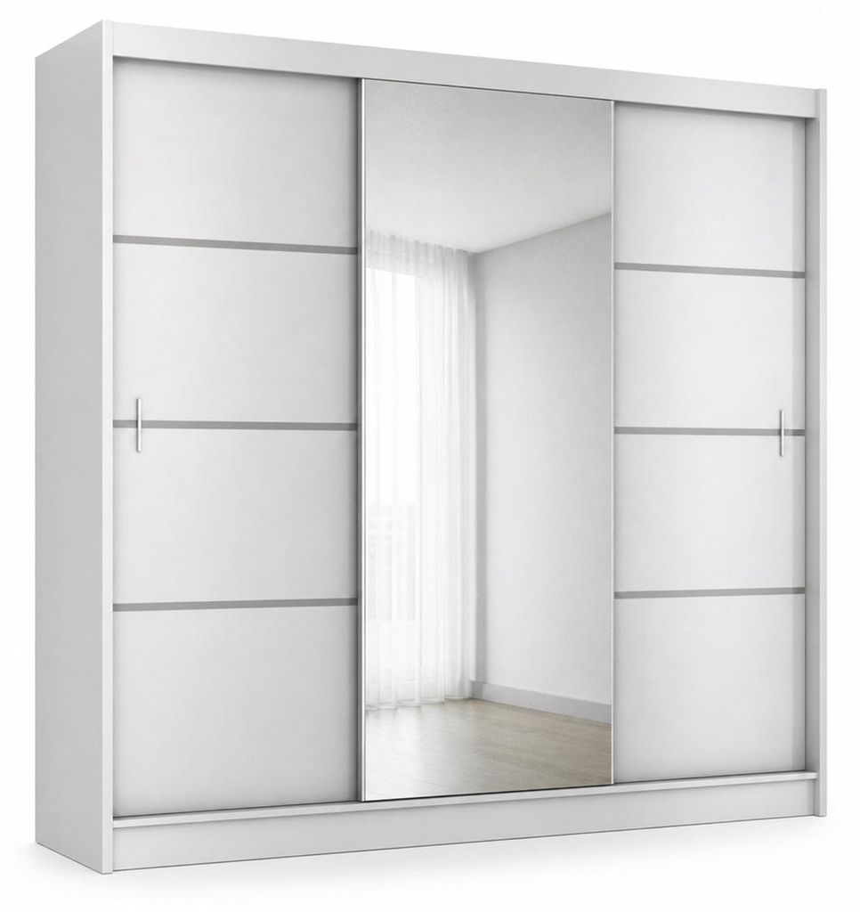 Schwebetürenschrank VISTA 250 cm mit Spiegel – moderner Kleiderschrank Schiebetürenschrank (Weiss)