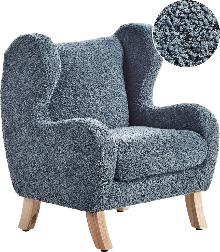 BELIANI Kindersessel Dunkelblau Bouclé-Stoffbezug mit Armlehnen Helle Holzbeine Modern für Kinderzimmer Wohnzimmer Ausstattung Kindermöbel Ohren...