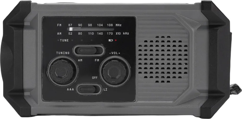 Radio Solaire à Manivelle AM/FM IPX4 avec Lampe LED et Batterie Intégrée